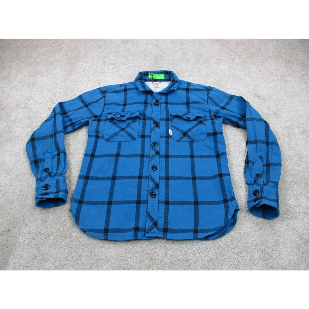 Topo Designs Mountain Shirt Mens Small S Blue Flannel Plaid Casual Button Up